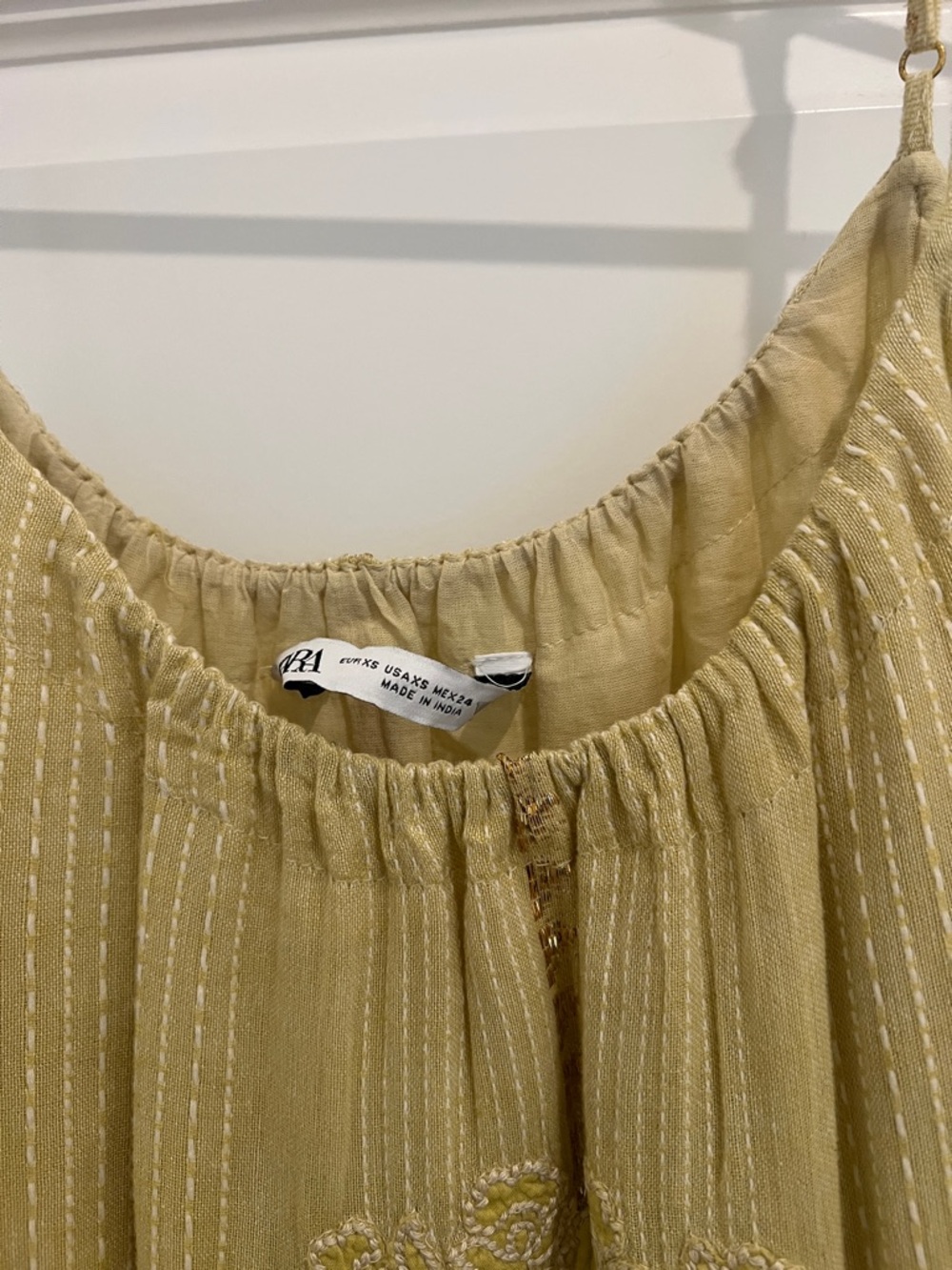 Zara Pale Yellow Embroidered Spaghetti-Strap Maxi Dress - Picture 3 of 3
